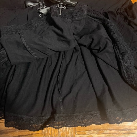 Cosmic Aura Lace-Up Ruffle Tiered Mini Skirt in Black Sz 3 Gothic Cross Charms - Picture 11 of 16